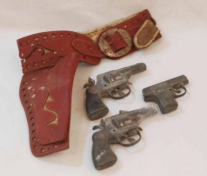 Three (3) Toy Cap Guns & Belt W/ Holster