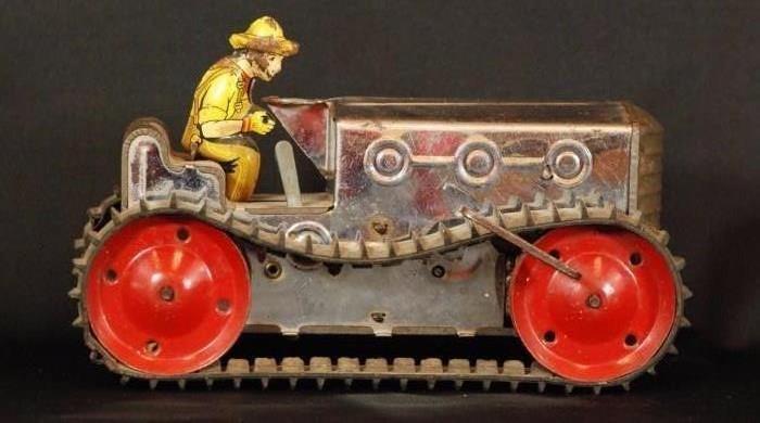 Vintage Marx Chrome Wind-Up Toy Crawler Tractor