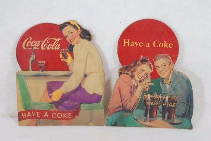 Antique Pair of Die-cut Cardboard Coca Cola Advertisement 