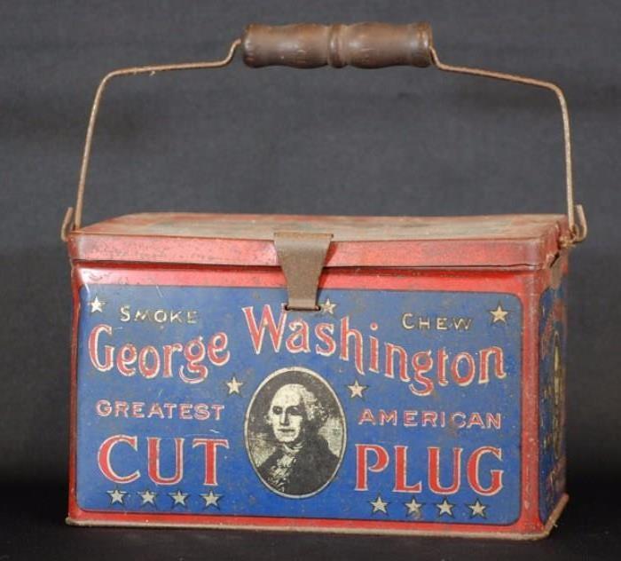 Antique George Washington Tobacco Lunch Pail Tin