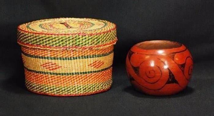 Vintage Small Indian Pottery Bowl & Basket