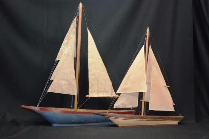 Pair of Wooden Model Sailboats