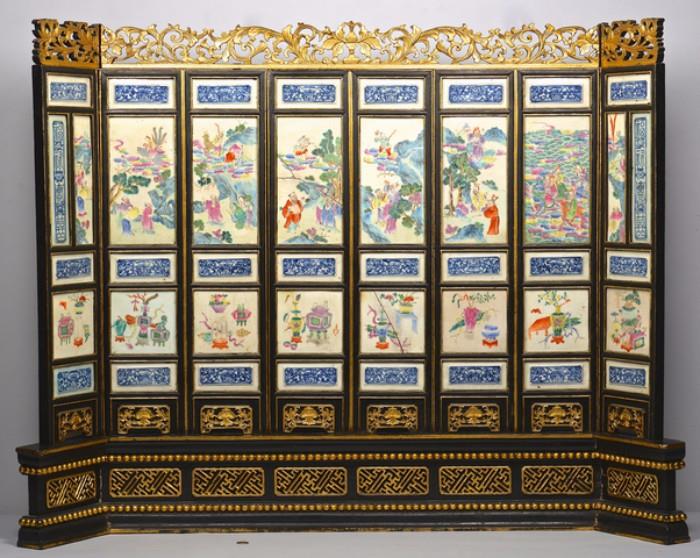 Chinese Famille Rose Plaque Screen