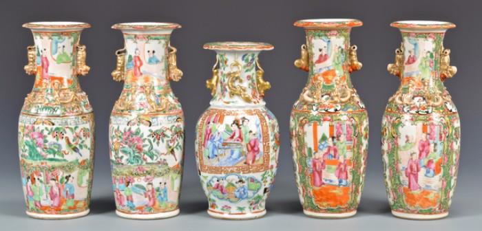 Rose Medallion Garniture Vases - much more Chinese Export Porcelain in this auction