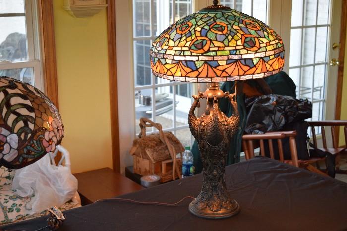 Tiffany Style Table Lamp Peacock Base 30"
