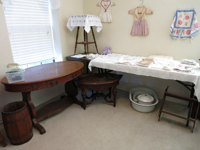 Lovely Library Table, Tea Table, Porcelain Baby Bath Tub, Vintage Dress Clothe Diaper Bags, Accent Tables