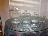 Set of 4 Glass Canisters - Height of each left to right: 13.5"; 9.5"; 7.5"; 5.5" - nice set!!!!!!!
