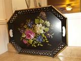 Tole Painted Floral Metal Tray - 15" X 20"