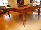 ANTIQUE Oak Dining Table - Square - ONE (1) Board - no leaves - each end has 5 drawers...flat ware, napkins, etc.   GORGEOUS piece of furniture!!!!!!!!  A Large Round Oak Lazy Susan with Round Glass Covering comes with it!!!!!!!!!