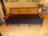 Vintage Oak Sofa with Cane Back and Sides - Upholstered in black fabric - BEAUTIFUL!!!!!