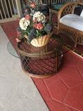 Rattan table with glass top
