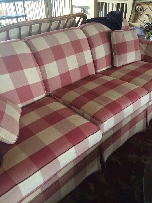 One of 2 checked sofas