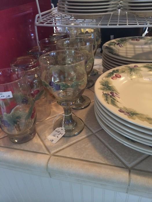 Pfaltzgraff "Jamberry" glasses and dinner plates