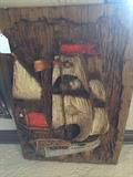 Rustic pirate ship wood carving
