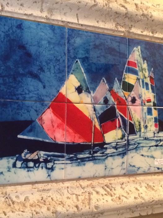 Tile framed sailboats 