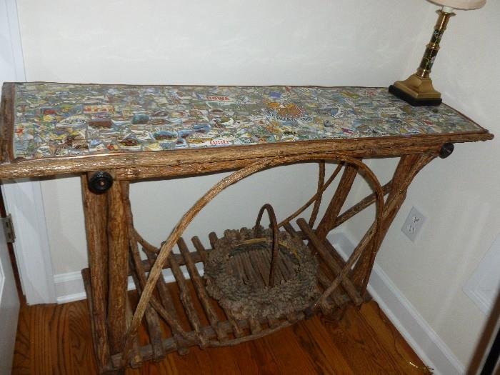 Signed Micro Mosaic Twig Art table..'Traveler' from Florida
