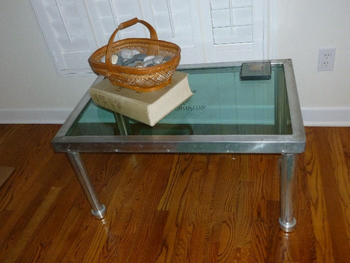Unusual Chrome & Glass Table by Bud Lewin Designs made from ship parts