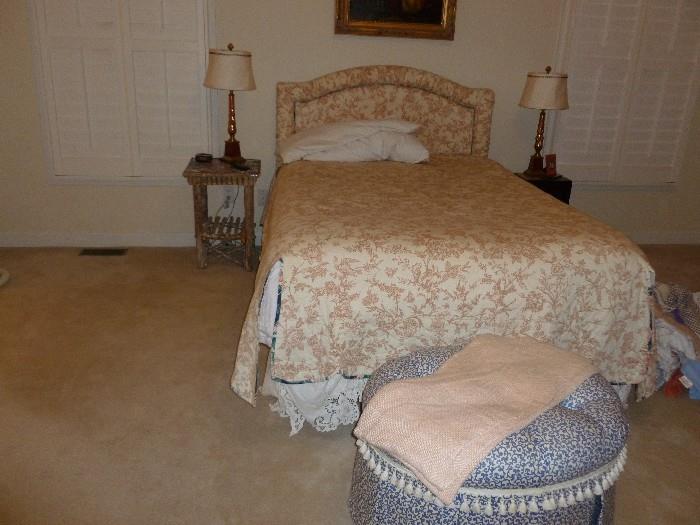 Custom made bed with matching bedding..Mattress is tempur-pedic style, but custom made in the USA, not Chinese.
