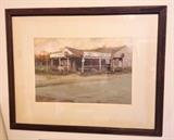 Undated oil on board painting of old farm stand by William Ryan, framed size 28" x 35", signed lower right. Note Coca Cola signs in painting...