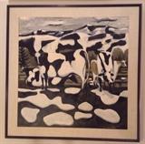 "Spring Snow" - 1967 oil painting on canvas by Oregon artist Mike Van, framed size 36" x 36", signed lower right.