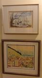  "Greenlake Ducks" watercolor by local artist Cecile Disenhouse (framed size 13" x17") & "Funchal" monotype by Jane Cookson (framed size 18" x 20") N.B. Funchal is a city in Portugal