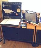 One of 2 IKEA low cabinets on wheels, HP Scanjet G3110 photo scanner, Fiskars 12" rotary paper trimmer