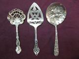 Repousse and Other Sterling Flatware Servers including (not all items are illustrated): International "Prelude" Sardine Fork, Kirk "Repousse" Berry Spoon, Baker Manchester "Van Buren" Nut Spoon, Webster Spoon Rests, Holmes and Edwards, Assorted additional individual pieces.