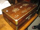 19th Century Lap Desk or Writing Slope, with Inkwells and Ink Bottles