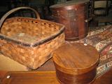 Antique Firkins and Splint Oak Gathering Basket