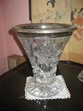 Lead Crystal Vase with Silver Rim
