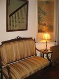 Louis XVI Settee, One of 3 Chinese Scrolls, Candlestick Lamp, etc.