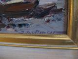 Kauffman Signature on Painting of Sailing Vessels by a River
