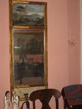 Another view of the Trummeau Style Mirror with One of 8 Biggs Mahogany Dining Chairs