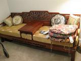 Modern Carved Chinese Daybed with Snack/Chow Table and Loose Cushions