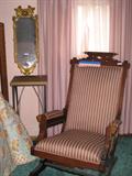 Gilded Mirror, Iron Plant Stand and Nicely Upholstered Gentleman's Platform Rocker