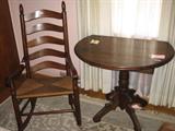 Walnut Ladder-back Rocker, Round Drop-leaf Supper or Tea Table