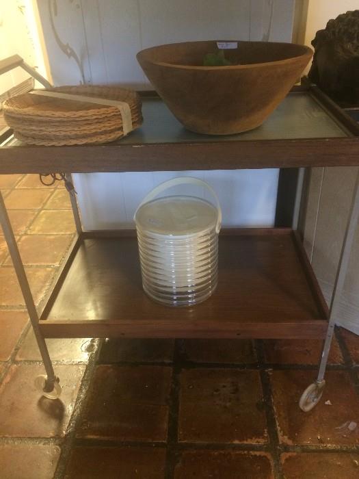 Vintage warming tray cart