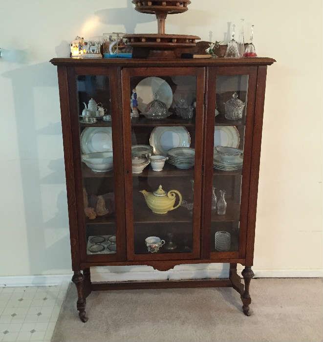 Antique Display Cabinet, Noritake China,  Hall Tea Pot, Bell Collection (not shown)