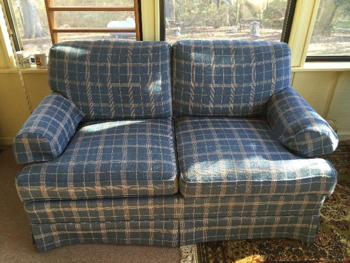 Blue Loveseat.  Matching Sofa might be seen in another photo