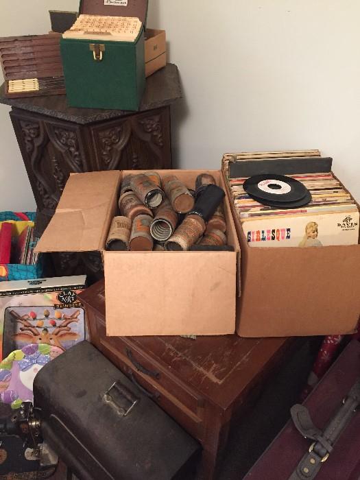 Record Albums, Vintage Tables, 45 Records, Blue Amberol Record cylinders