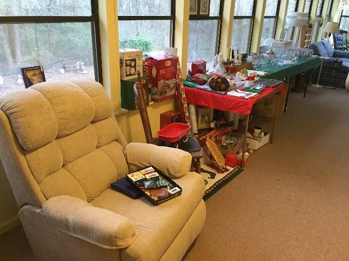 Lane Recliner - Various Holiday items, vintage items and crystal glassware