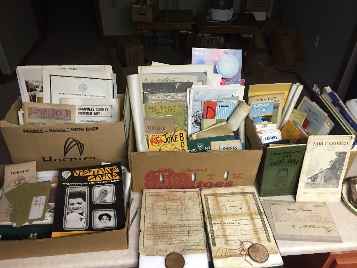1800's Land deeds, Many other boxes (not shown), vintage papers, old car operational guides, Shriners, maps, etc. 