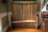  Antique English bench with curved back from an old pub in Wales 59x61x13 $2200. Family heirloom