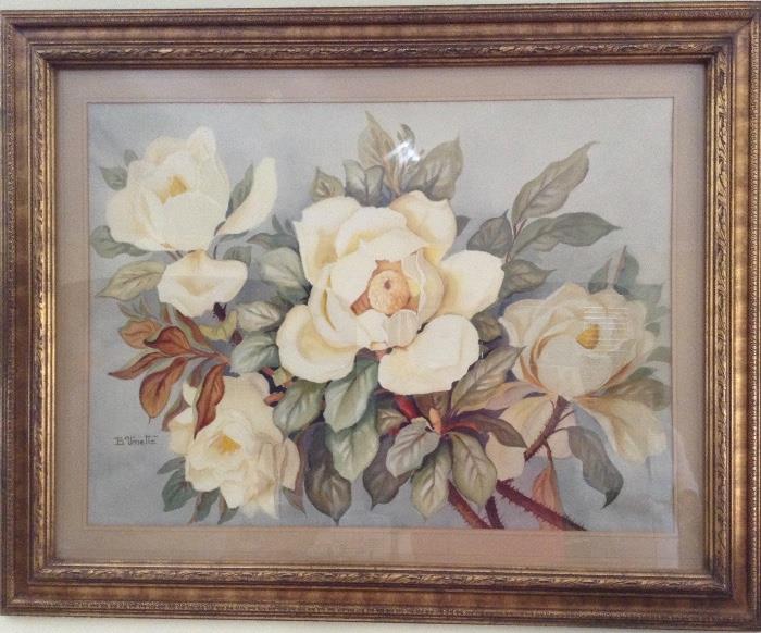 WATERCOLOR by Listed California Artist, Barbara Vinette (b. 1889), Magnolias