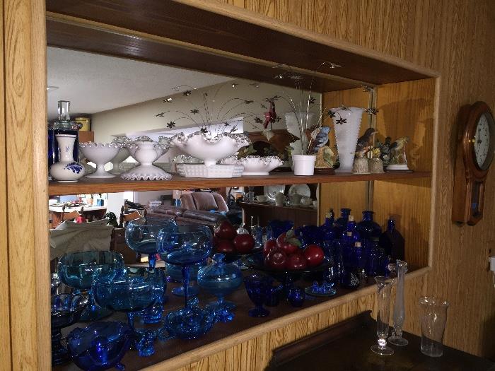 Large collection of Cobalt & fenton glass