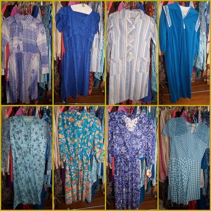 vintage dresses, robe blue
