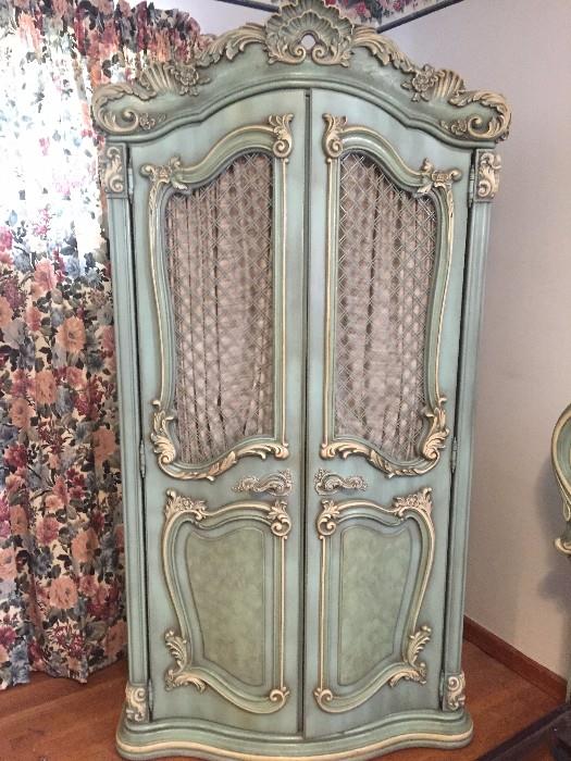 Hoke Furniture Company - Vintage Hand Carved French Provincial (5 piece bedroom set includes Armoire, King Headboard with attached metal frame, 2 side tables, full dresser with standing mirror) taking offers by email and if necessary during sale