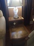 Leather top side table and crystal lamp
