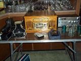 cameras, radio record player, old radio