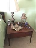Mid Century End Table, vintage Ink Wells, Antique Ink Wells